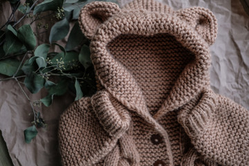 yarn and knitting baby Teddy bear jumpsuit