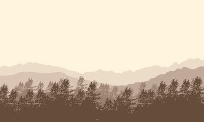 brown monochrome landscape with mountains and forest