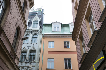 Old city streets, tourists and architecture. Old houses, streets and urban view. Travel photo 2019.