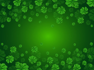 Shamrock leaves decorated on glossy green background for St. Patrick's Day celebration concept.