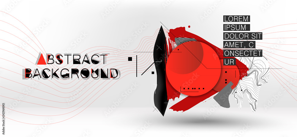 Poster trendy abstract background. composition of geometric shapes and splash. vector illustration