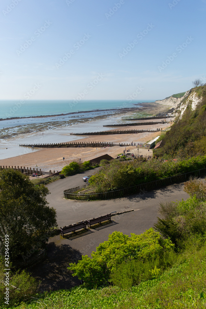 Poster south west part of eastbourne beach east sussex england uk with coast view