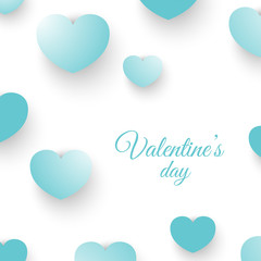 Blue heart shapes decorated white background with stylish lettering of valentine's day. Can be used as greeting card design.
