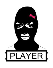 Masked girl, PUBG concept, PlayerUnknown’s Battlegrounds logotype. Girl logo, player, squad, team logo in PUBG game. Battle royale concept