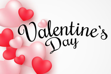 Valentine's Day cover for web. Romantic 3D hearts on a white background. Beautiful calligraphy. Romantic composition. Vector illustration