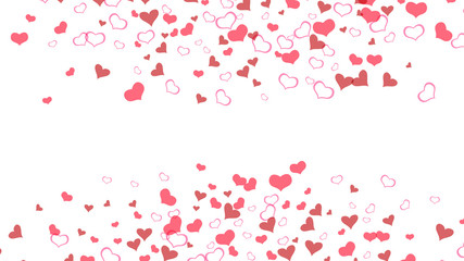 The idea of wallpaper design, textiles, packaging, printing, holiday invitation for Valentine's Day. Red hearts of confetti are falling. Red on White background Vector. Festive background.