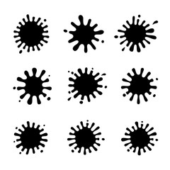 Drops, blots. Ink Splashes. Paint splatter. Black ink paint spots. Vector illustration. 