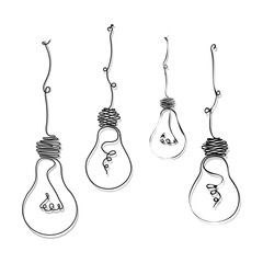 stylish, drawn bulbs in the form of wires, for interior, design, advertising, ideas, icons. vector sketch