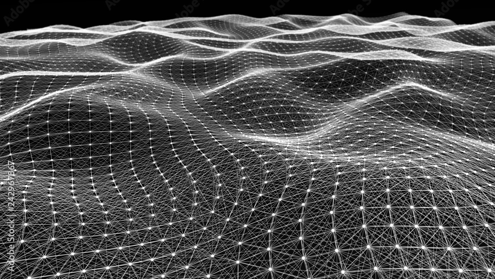 Poster abstract polygonal space. network connection structure. digital data visualization. big data digital