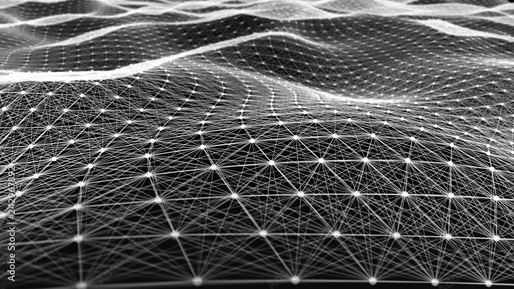 Poster abstract polygonal space. network connection structure. digital data visualization. big data digital