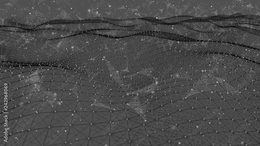 Poster abstract polygonal space. network connection structure. digital data visualization. big data digital