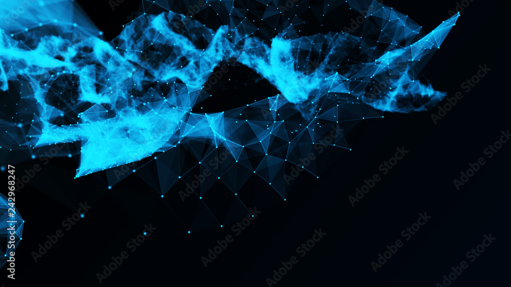 Poster abstract polygonal space. network connection structure. digital data visualization. big data digital