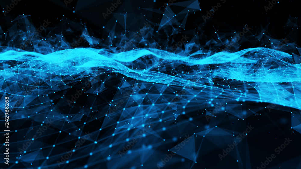 Poster abstract polygonal space. network connection structure. digital data visualization. big data digital
