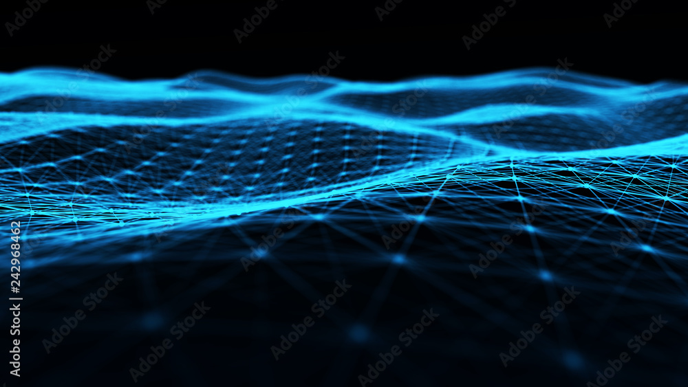 Poster abstract polygonal space. network connection structure. digital data visualization. big data digital
