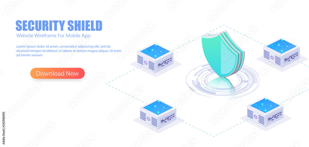 Leinwandbilder online server protection system . 3d isometric illustration of security shield server for data prote