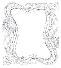 Naklejka premium Rama aligatora. Rama pionowa. Ręcznie rysowane ilustracji.