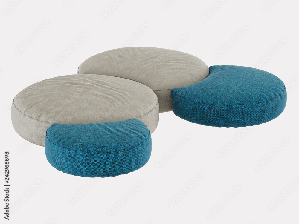 Poster set four of round poufs on a white background 3d rendering