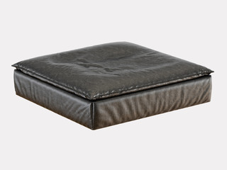Black leather pouf on a white background 3d rendering
