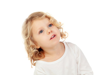 Pensive little child looking up