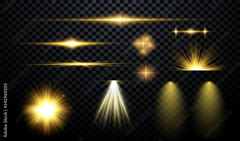 Aufkleber set of flashes, lights and sparks. abstract golden lights isolated on a transparent background. brig