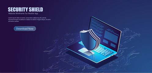 Security Data Protection Information Lock digital technology isometric vector illustration © ZinetroN