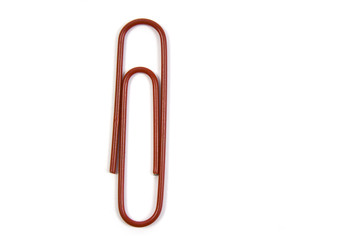 red paper clip isolated on white background