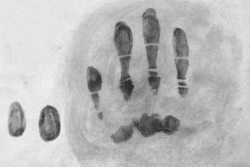 Fingerprints on light surface, top view. Forensic investigation
