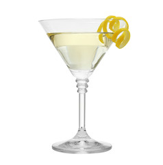 Glass of lemon drop martini on white background