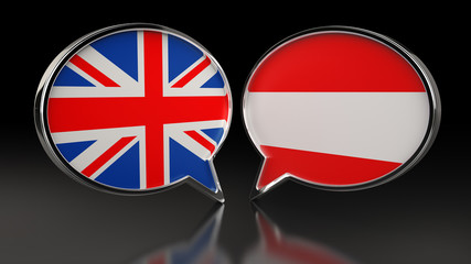 United Kingdom and Austria flags with Speech Bubbles. 3D illustration