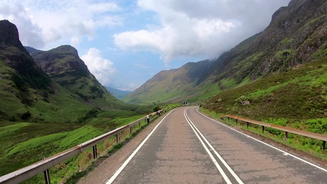 POV driving A82 highway Glencoe mountains Scottish Highlands 