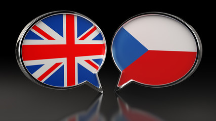 United Kingdom and Czech Republic flags with Speech Bubbles. 3D illustration