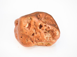 bronze nugget precious stone on white background