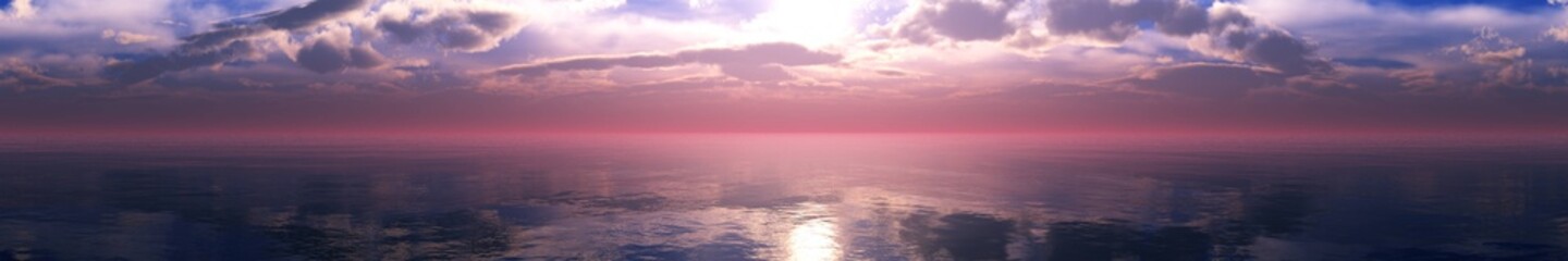 Obraz premium Panorama of a beautiful sea sunset, sunrise over the water, 