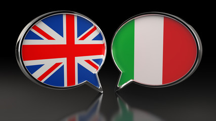 United Kingdom and Italy flags with Speech Bubbles. 3D illustration