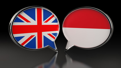 United Kingdom and Monaco flags with Speech Bubbles. 3D illustration
