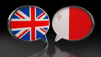 United Kingdom and Malta flags with Speech Bubbles. 3D illustration