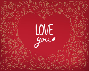 doodle curls. Vector ornament for Valentine's day. Romantic design. Valentine's day background. love you. Wallpaper, flyers, invitation, posters, banners. greeting card lettering, template, print. red