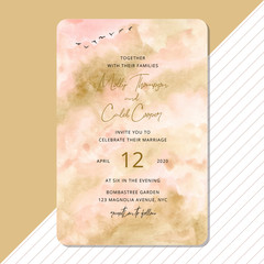 wedding invitation with abstract watercolor and bird background