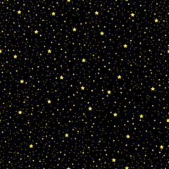 Seamless pattern with yellow stars different sizes on black background  - 242972415