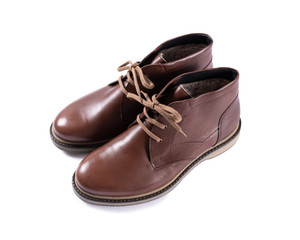 Brown leather shoes isolated on white background.