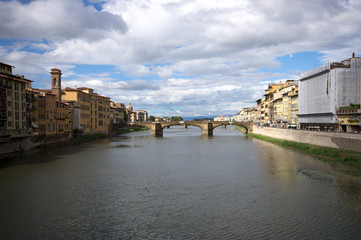 Florence / Italy - September 24 / 2015 : View of bridge of Florence over Arno river