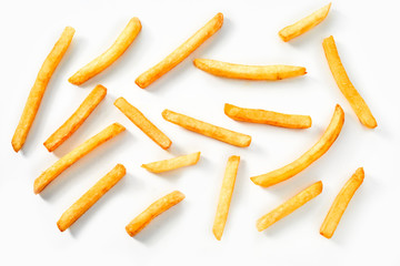 Flat lay view of deep fried potato chips