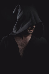 Portrait of a man in a medieval hood