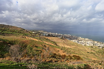 Fototapeta na wymiar panoramic view of mountains and blue sky