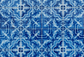 Closeup detail of old Portuguese glazed tiles.