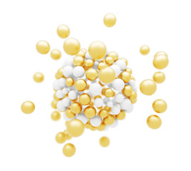 Abstract white and gold particles molecular structure