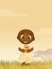 black child with teddy bear