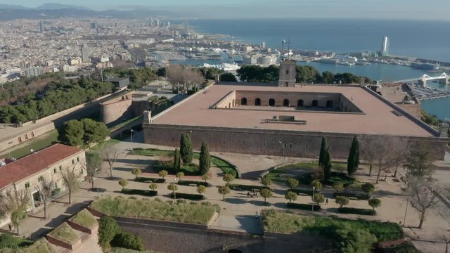 alt orbiting counter clockwise around Barcelona's Montjuic Castle
