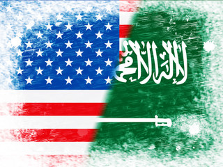 Us Saudi Arabia Flags And Relationship Or Conflict - 2d Illustration