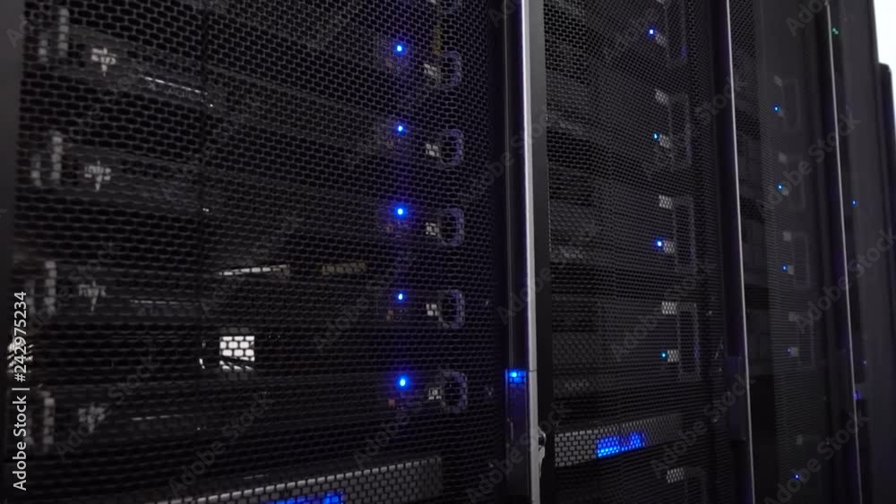 Poster server room. web internet and network telecommunication technology, big data storage supercomputer. 